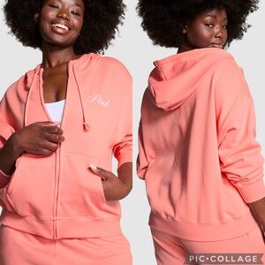 PINK EVERYDAY FLEECE RELAXED FULL-ZIP HOODIE